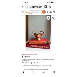 Vintage Brass Bowl Braided Handle Flared Scalloped Edge Pedestal Planter Dish